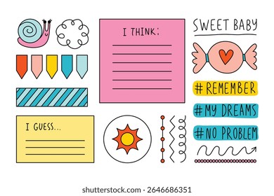 Journal Signs and symbols planner. Clipart scrapbooking, for notebooks, diary. Vector illustration