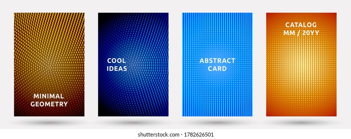 Journal templates vector collection. A4 halftone brochure covers. Noise halftone texture title pages geometric design. Gradient backgrounds cover page layouts. Nise dots texture composition.