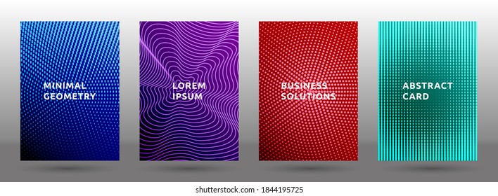 Journal templates vector collection. Cool halftone pattern covers. Front pages with halftone texture geometric design. Gradient business cover page layouts. Dynamic backgrounds.