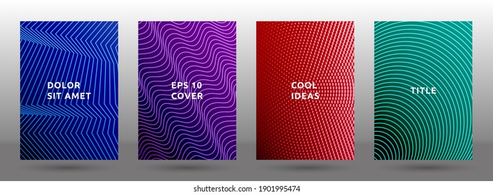 Journal templates vector collection. Vibrant halftone pattern covers. Title pages with halftone texture geometric design. Gradient business cover page layouts. Dynamic backgrounds.