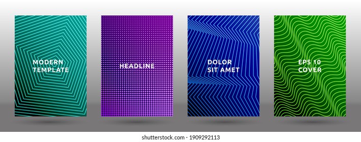 Journal templates vector collection. Vibrant halftone pattern covers. Title pages with halftone texture geometric design. Gradient business cover page layouts. Dynamic composition backgrounds.