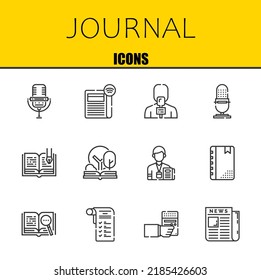 journal vector line icons set. microphone, newspaper and news reporter Icons. Thin line design. Modern outline graphic elements, simple stroke symbols stock illustration