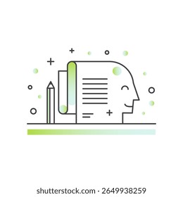 Journaling concept with writing, self-reflection, emotional expression, mental clarity, personal growth, mindfulness, and daily habits in outline vector style for wellness and creativity