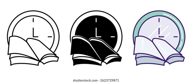 Icono de diario representado por cuaderno, línea de pluma, relleno, estilo de color.