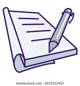 Ícone de diário representado pelo estilo de cor linear da caneta, do bloco de anotações.