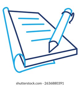 Journaling icon represented by notebook, pen Dual Line style.