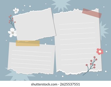 Journaling set featuring notes designed to look like torn paper ideal for scrapbooking planners and crafts with a natural handmade aesthetic and textured paper look

