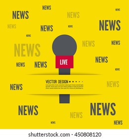 Journalism concept. Live news template with microphone. Symbol breaking news on TV and radio.