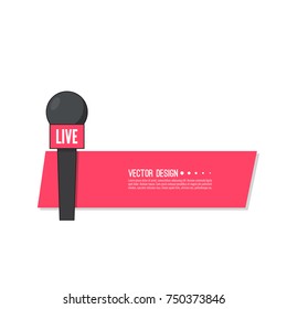 Journalism concept. Live news vector template with microphone.