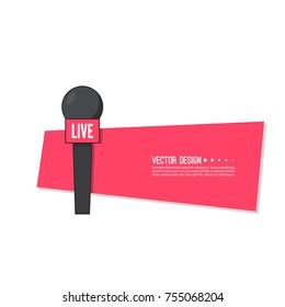 Journalism concept. Live news vector template with microphone.