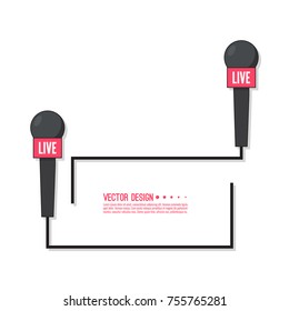 Journalism concept. Live news vector template with microphone.