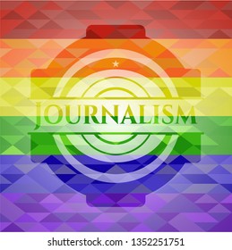 Journalism emblem on mosaic background with the colors of the LGBT flag