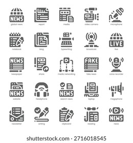 Journalism Icon pack for your website, mobile, presentation, and logo design. Journalism Icon solid design. Vector graphics illustration and editable stroke.