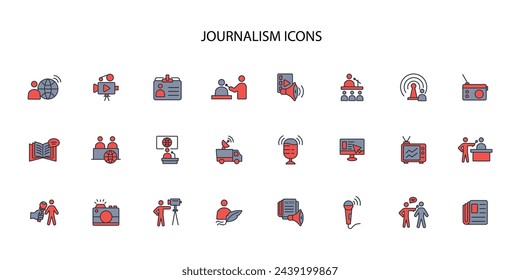 icono de periodismo set.vector.Trazo editable.signo de estilo lineal para el uso de diseño web,logo.Ilustración de símbolo.