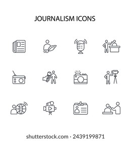 icono de periodismo set.vector.Trazo editable.signo de estilo lineal para el uso de diseño web,logo.Ilustración de símbolo.