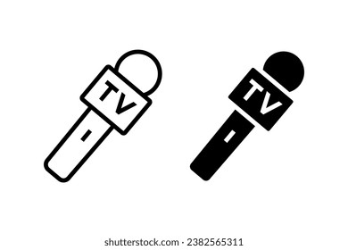 Juego de vectores de iconos de periodismo. Símbolo de micrófono de contorno