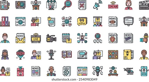 Iconos de periodismo . Colección de iconos vectoriales de alta calidad con trazo editable. Ideal para Profesional y Proyectos Creativos.