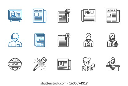 journalism icons set. Collection of journalism with news report, news reporter, newspaper, journalist. Editable and scalable journalism icons.