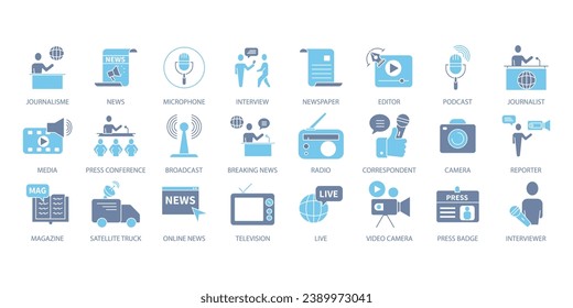 Journalism icons set. Set of editable stroke icons.Vector set of Journalism