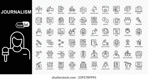 Journalism and mass media  editable stroke icons collection. Thin line icons set. Simple vector illustration.
