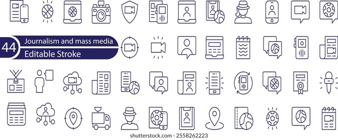 Journalism and mass media related icons: thin vector icon set,
