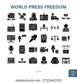 Conjunto de iconos de Vector de periodismo y medios de comunicación