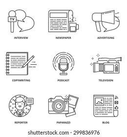 Journalism and mass media vector icons set modern line style