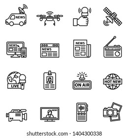 Journalism & Media news icon set with white background. Thin line style stock vector.