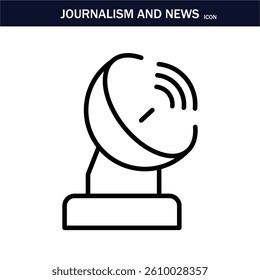 JOURNALISM AND NEWS ICON. Containing journalist, news, microphone, interview, reporter, podcast, press badge, newspaper and radio. Editable stroke. Vector illustration. EPS 10.