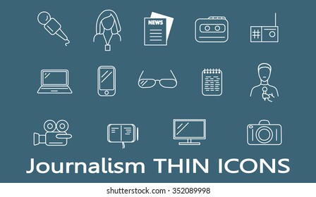 journalism professional thin line icon set