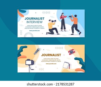 Journalism or Social Broadcasting Horizontal Banner Template Flat Cartoon Background Vector Illustration