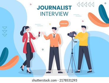 Ilustración de vectores de fondo de caricatura plana de plantilla de medios sociales para periodismo o radiodifusión social