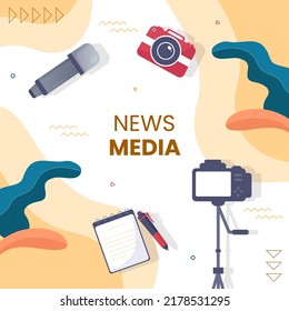 Journalism or Social Broadcasting Social Media Template Flat Cartoon Background Vector Illustration