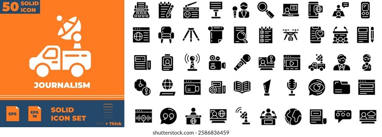 Journalism Solid Editable Icons set. Vector illustration in modern thin solid style of jouarnalism icons: media. News, media, press, video, etc