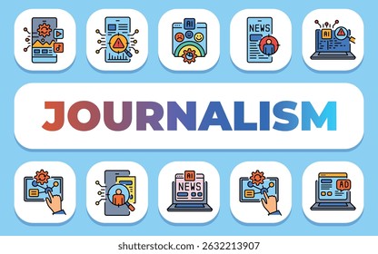 Journalism text concept. Shablon for presentation and Infographics. Minimal Clean Icons for Apps and Websites.