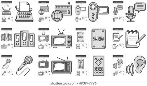 Journalism vector line icon set isolated on white background. Journalism line icon set for infographic, website or app. Scalable icon designed on a grid system.