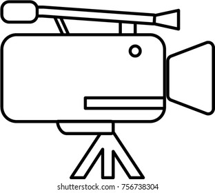 Journalism video camera in flat style. Line art illustration.