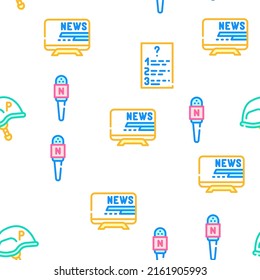 Journalist Accessories Collection Vector Seamless Pattern Color Line Illustration