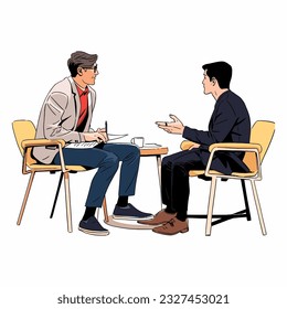 Periodista que realiza una entrevista con una reconocida figura, ilustración vectorial