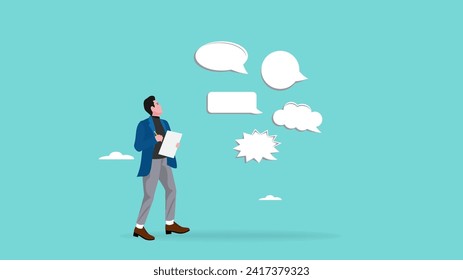 journalist or data analyst concept illustration, Analyze consumer responses for business progress, analyze business opportunities, man records data or information for analysis vector illustration