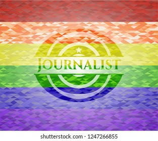 Journalist emblem on mosaic background with the colors of the LGBT flag