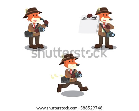 journalist fox cartoon set