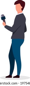 Journalist holding microphone flat color vector faceless character. News reporter with mic. Conducting effective interview isolated cartoon illustration for web graphic design and animation