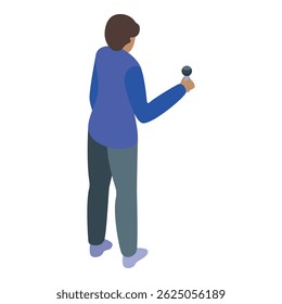 Journalist holding microphone making interview isometric illustration