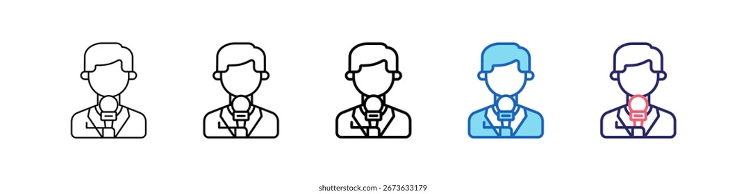 Journalist Icon In 5 Different Styles Set Collection.
