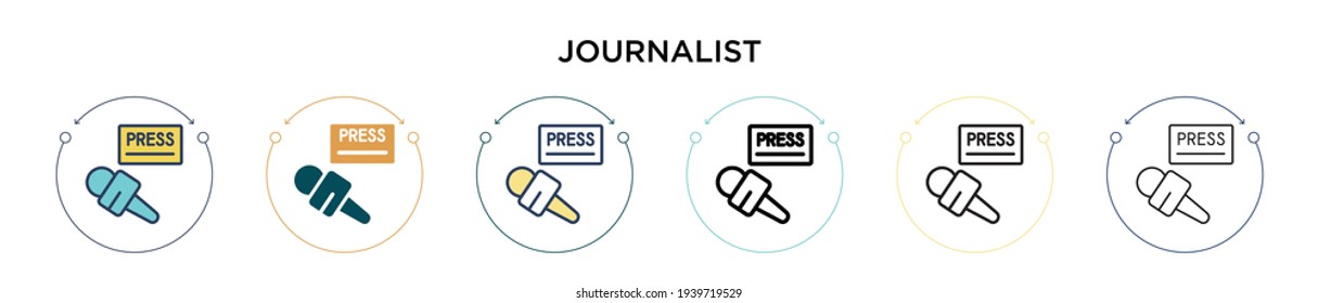 Journalist icon in filled, thin line, outline and stroke style. Vector illustration of two colored and black journalist vector icons designs can be used for mobile, ui, web