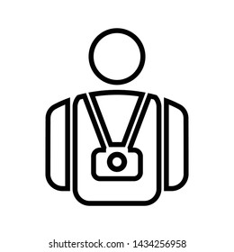 Journalist icon in line style. Vector reporter, news and media pictogram. Black silhouettes line of journalist with camera object isolated on white.