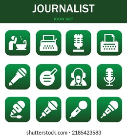 journalist icon set. Vector  illustrations related with Basin, Typewriter and Microphone