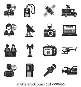 Journalist Icons. Black Scribble Design. Vector Illustration.