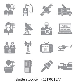 Journalist Icons. Gray Flat Design. Vector Illustration.